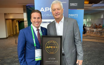 Air Canada President and CEO, Michael Rousseau, accepts the APEX Five Star Global Airline Award.