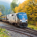 An Amtrak train in autumn.