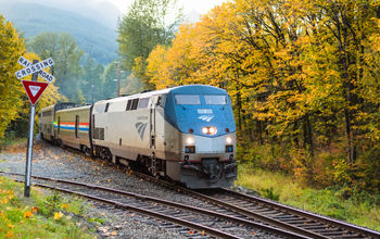 An Amtrak train in autumn.