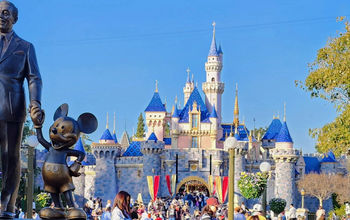 Sleeping Beauty Castle, Partners, Walt Disney, Mickey Mouse, Main Street USA, statues, Disneyland Resort, Anaheim, California, theme parks, amusement parks