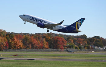 Avelo Airlines flight taking off from Tweed-New Haven Airport