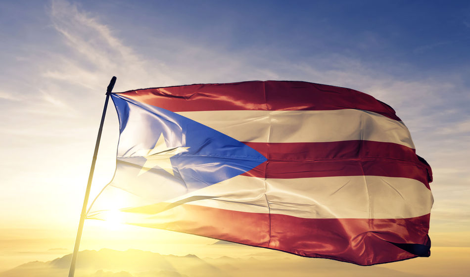 Puerto Rico, flag, sunset