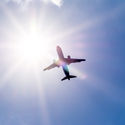 Plane flying through clouds.