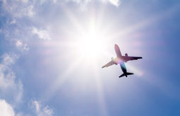 Plane flying through clouds.