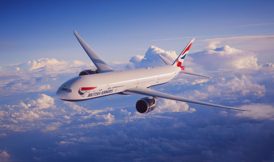 British Airways Boeing 777-300 in flight.