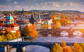 Autumn on the Vltava River in Prague, Czech Republic