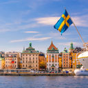 Old Town, waterfront, docks, Stockholm, Sweden, flag