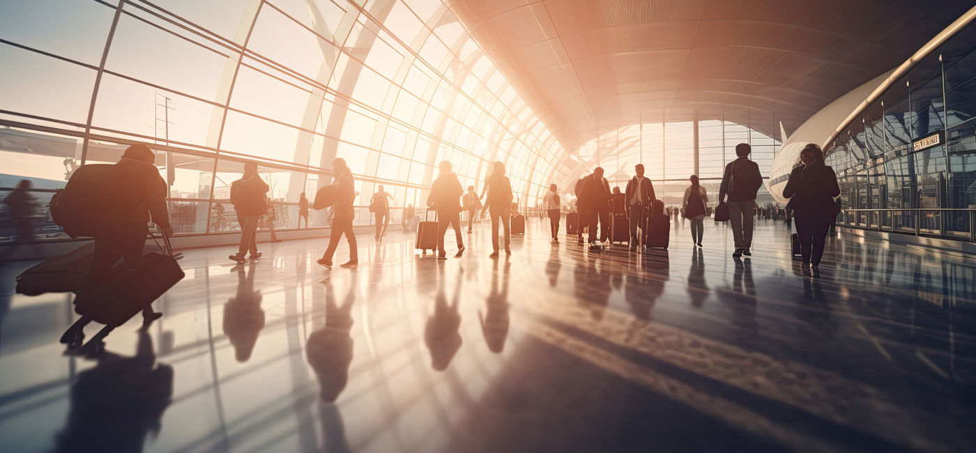 Image: Crowd of travelers inside an airport terminal. (Photo Credit: tong2530/Adobe)