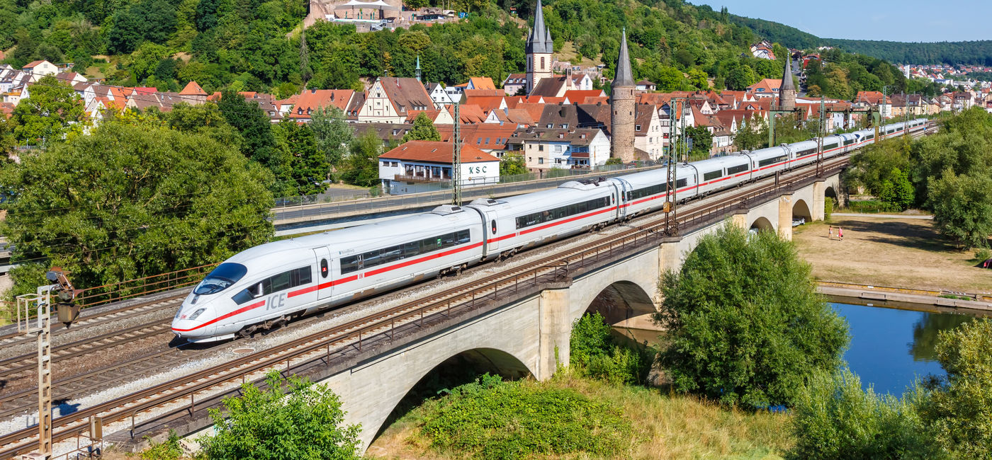 Image: Deutsche Bahn high-speed ICE train in Gemuenden am Main, Germany. (Photo Credit: Adobe Stock/Markus Mainka)