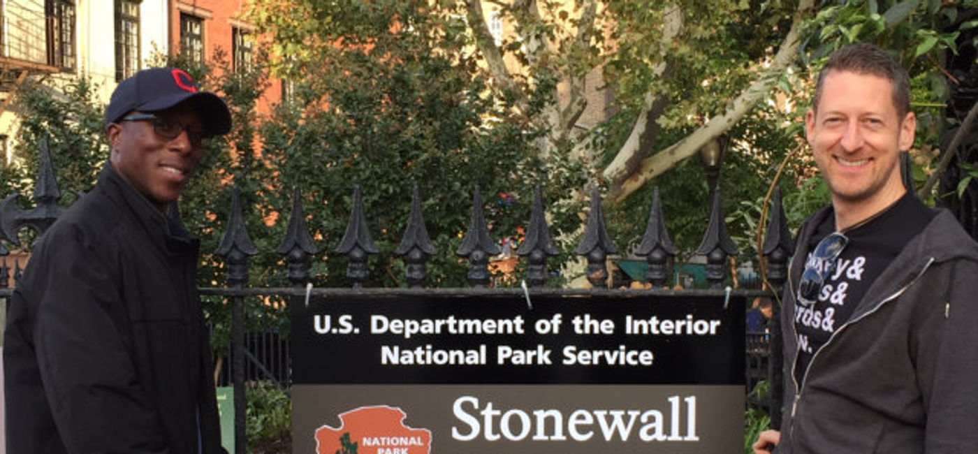 Image: PHOTO: Paul Heney (right) visits Stonewall National Monument, New York City. (photo by Paul Heney)