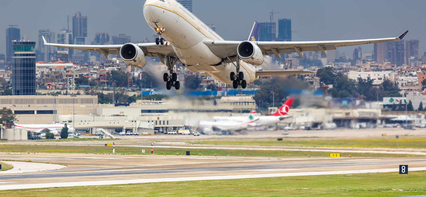 Image: Saudi Arabian Airlines airplane takes off from Beirut International Airport. (Photo Credit: Adobe Stock/Markus Mainka)