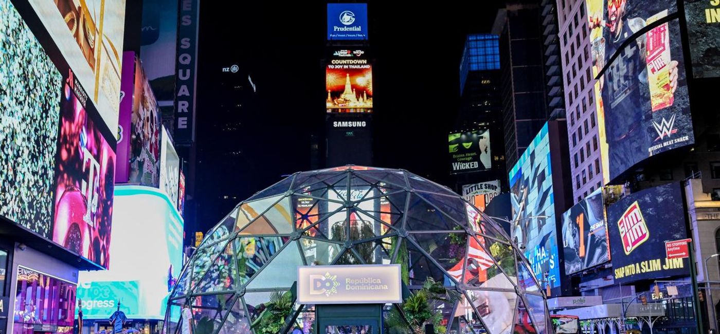 Image: The Dominican Republic's Ministry of Tourism added a giant dome to Times Square. (Photo Credit: Susan Nagib)