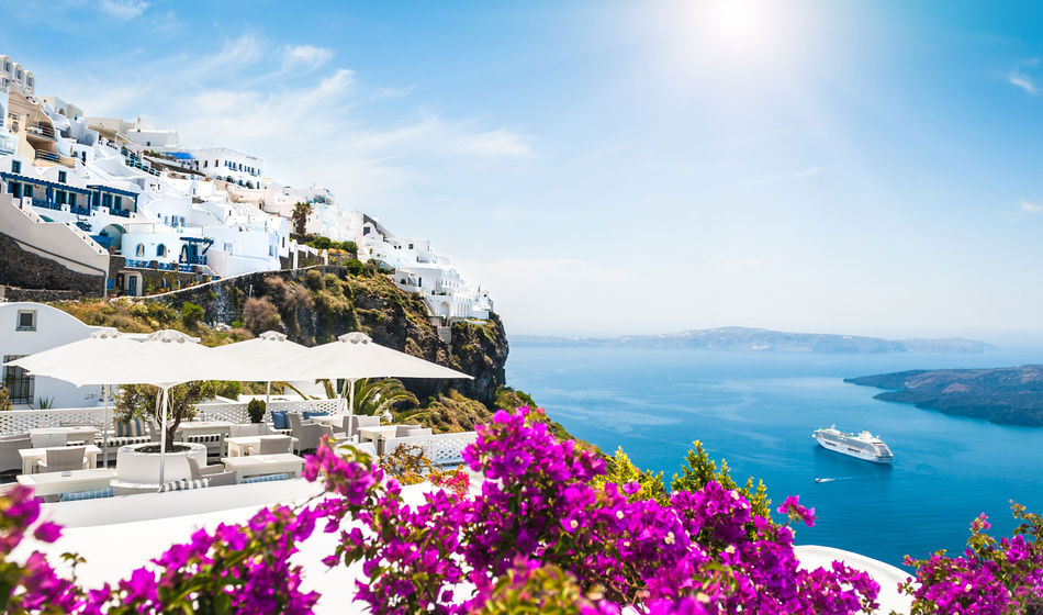 Santorini island, Greece. Beautiful view on the sea (photo via Olga_Gavrilova / iStock / Getty Images Plus)