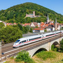 Deutsche Bahn high-speed ICE train in Gemuenden am Main, Germany.