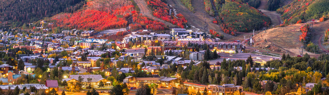 Park City, Utah, USA downtown in autumn at dusk.