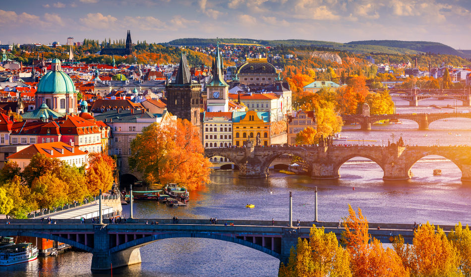 Autumn on the Vltava River in Prague, Czech Republic