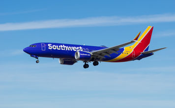 Southwest Airlines Boeing 737 aircraft in flight.