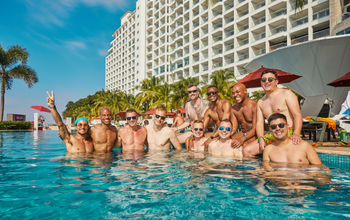 Friends gather in the pool in Mexico 