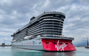 Virgin Voyages&#39; Resilient Lady during sea trails. (photo via Virgin Voyages)